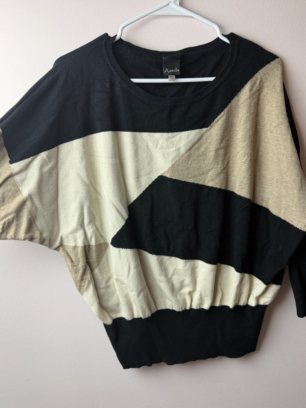 Aaeda Colorblock Batwing Dolman Sweater XL Black Gray Cream Oversized Sleeve